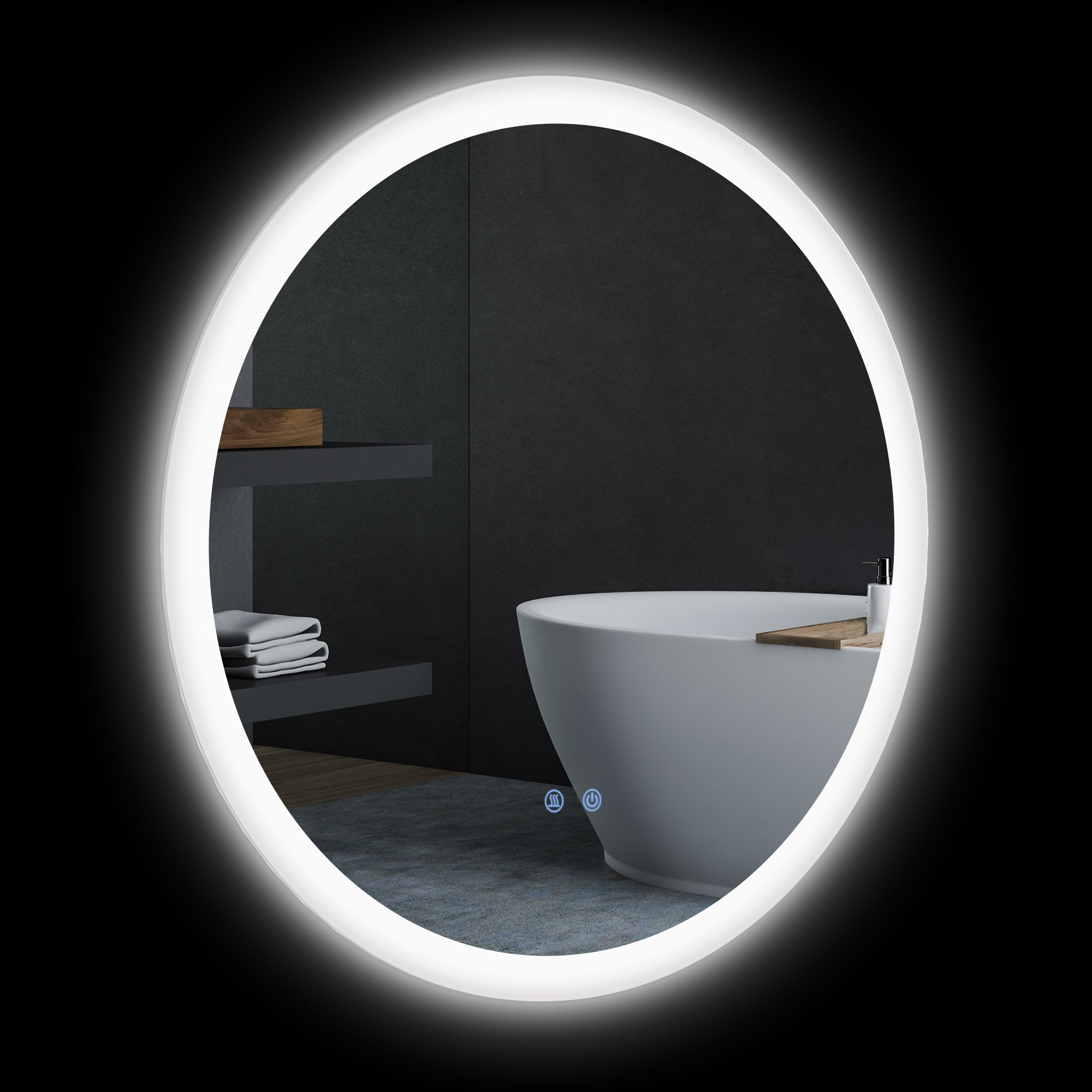 kleankin Round Bathroom Mirror with LED Lights, Wall-Mounted Dimmable Makeup Mirror with 3 Temperature Colours, Defogging Film, Memory Function, Hardwired, 70 x 70 cm - Borgè