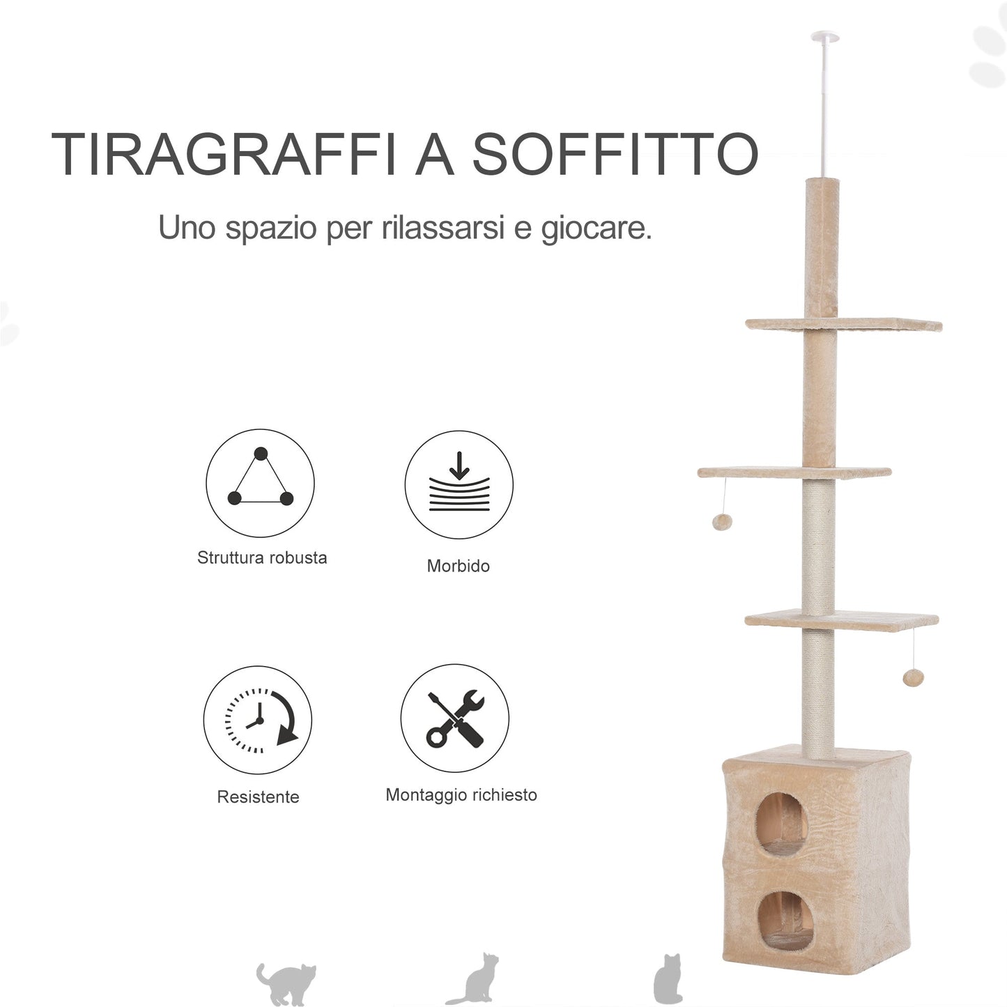 Cat Tree for cats with Scratch Pole for up to 5 Kgs Cat 210-240cm - Borgè