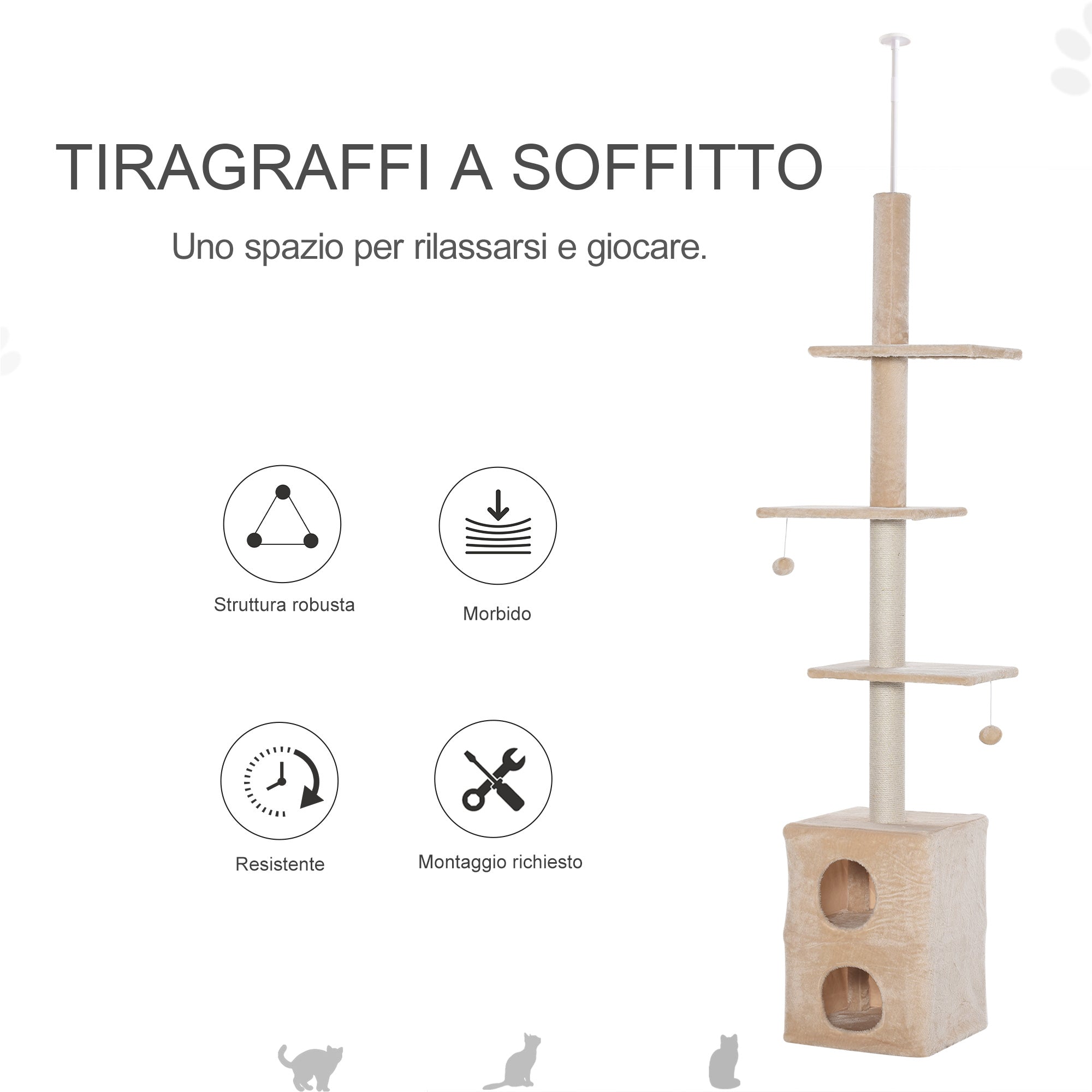 Cat Tree for cats with Scratch Pole for up to 5 Kgs Cat 210-240cm - Borge' Group Limited
