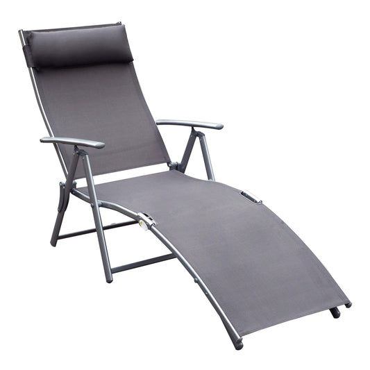 Outsunny bed chair bundle folding garden with pillow, back with 7 reclinations, 137x63.5x100.5cm, Grey - Borgè