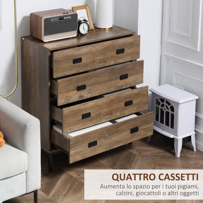 drawer 4 drawers in chipboard and metal for living room and bedroom, 80x39x95 cm, brown - Borgè