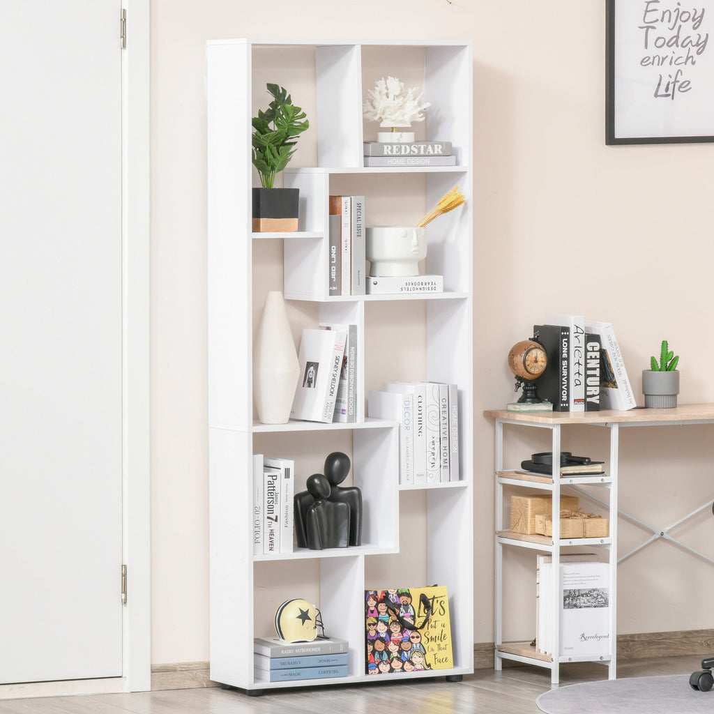 Homond bookcase Modern Design Shelf with 8 Slacel Wooden Wooden Shelves, Home Furniture and Office, 70x24x178cm White - Borgè