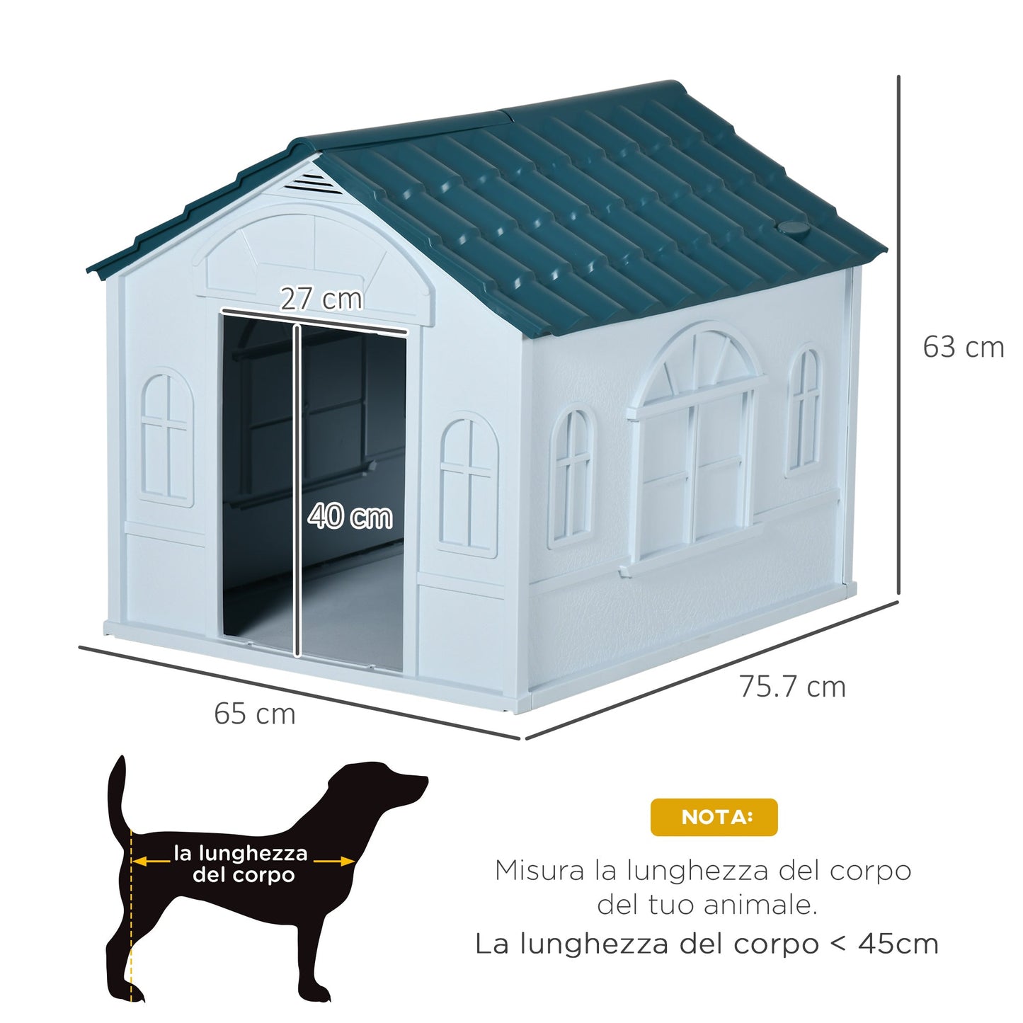 Pawhut for medium -sized dogs and small max 20kg in waterproof pp, 65x75.7x63 cm, blue