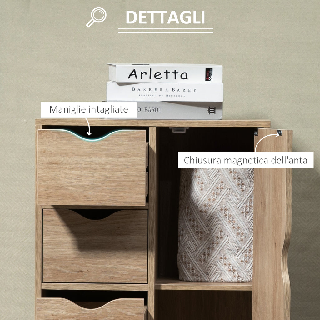 Homcom Bathroom cabinet with 4 drawers, 2nd levels and clipped handles, in chipboard, 54x29x83 cm - Borgè