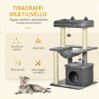 Cat Tree for cats with Scratch Pole and Hammock height 100cm - Grey - Borge' Group Limited