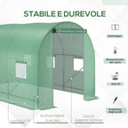 3.5x2x2m PE and Metal Tunnel Greenhouse for Vegetable Garden with 6 Windows and Roller Door, Green - Borge' Group Limited