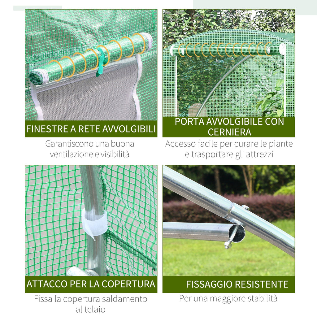 Tunnel Greenhouse with Roll-Up Door and Windows, PE Cover and Steel Structure, 1.5x3x2m, Green - Borge' Group Limited