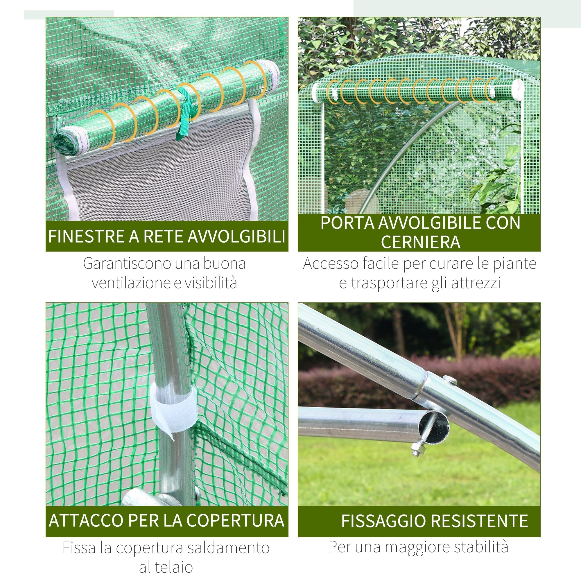 Tunnel Greenhouse with Roll-Up Door and Windows, PE Cover and Steel Structure, 1.5x3x2m, Green - Borge' Group Limited