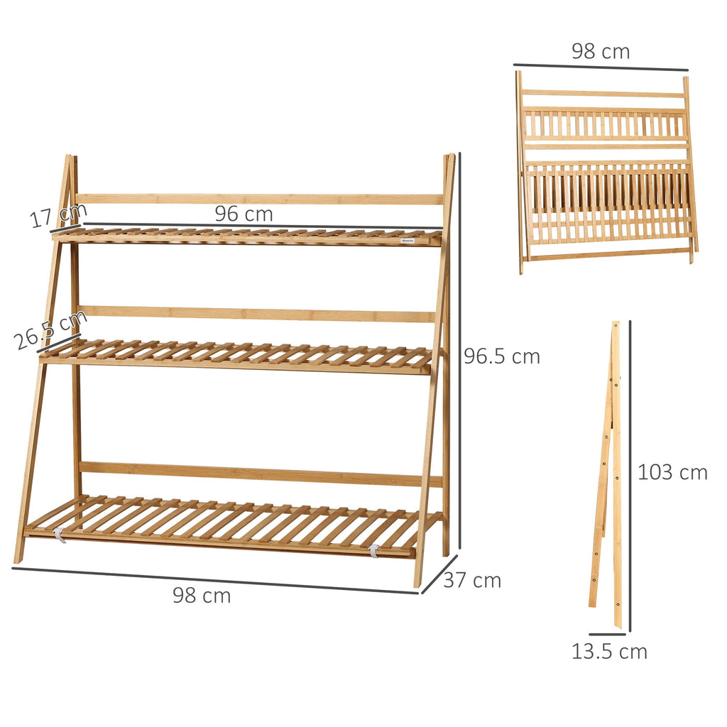 3 Tier Bamboo Outdoor Planter with Raised and Folding Design, 98x37x96.5 cm, Wood Color - Borge' Group Limited