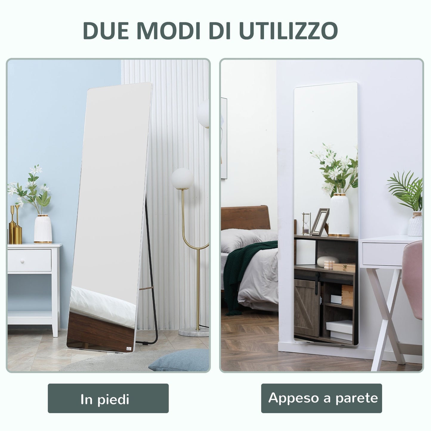 mirror from the ground and wall with aluminum structure per bedroom, entrance and bathroom, 45x37x158.5cm - Borgè