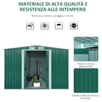 Steel Sheet Garden Tool Shed, Steel Garden Shed with Structure Base and Sliding Doors, 258x206x178cm, Green - Borge' Group Limited