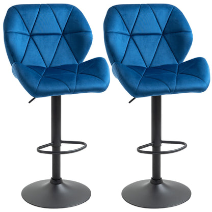 Set 2 swivel bar stools with adjustable height of velvet coating and round base - blue - Borgè