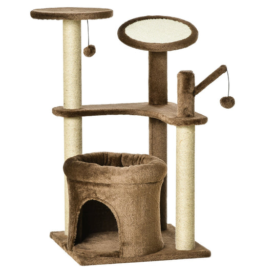 Cat Tree for cats with Scratch Pole, small house and pillow, height 87cm - coffee - Borgè