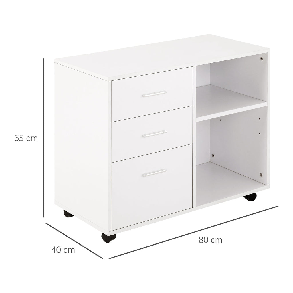 Multiuse office mobile with wooden drawers shelves - White - Borgè