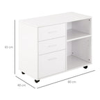Multiuse office mobile with wooden drawers shelves - White - Borgè