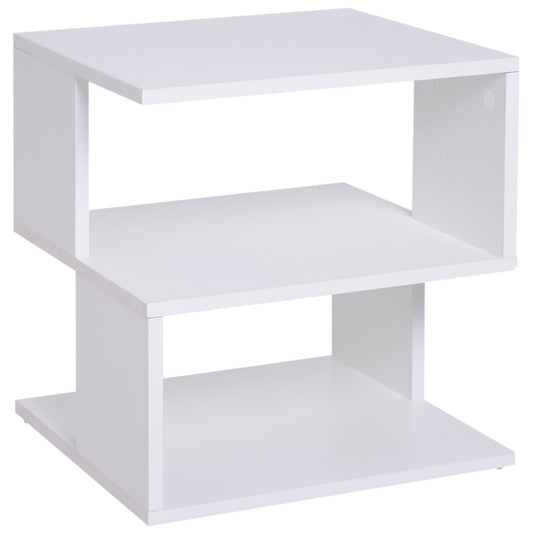 Tavolino Living Room Modern Design 2 Shelves Modern Design, White Wood, 40x40x43cm - Borgè