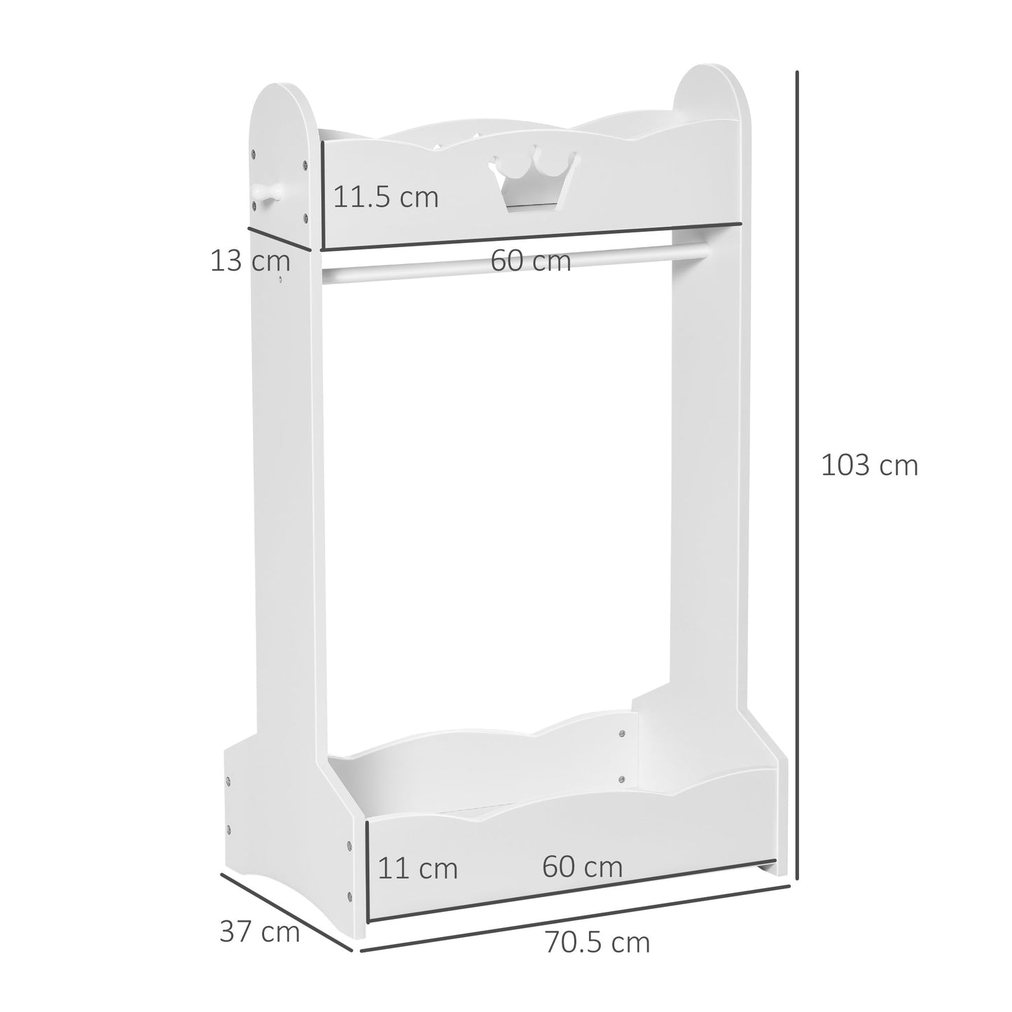 wooden hangers for children with shelves and side hooks, 63x37x103cm, white