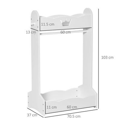 wooden hangers for children with shelves and side hooks, 63x37x103cm, white