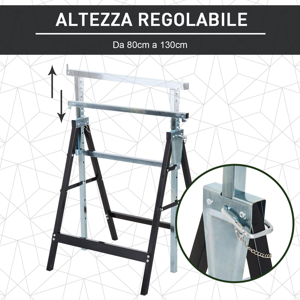 Set 2 Work Cavalllets Folding Telescopic Height Adjustable in steel pipes - Borgè