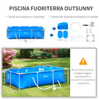 Freestanding Outdoor Pool, Rectangular Above Ground Pool with Filter and Valve in Steel and PVC, Blue, 252x152x65cm - Borge' Group Limited
