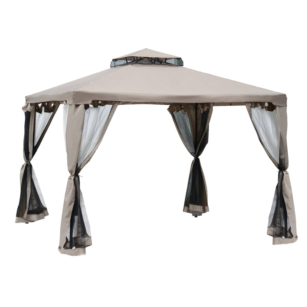 3x3m Garden Gazebo with Mosquito Net, Metal Frame and Polyester Cover, Taupe - Borge' Group Limited
