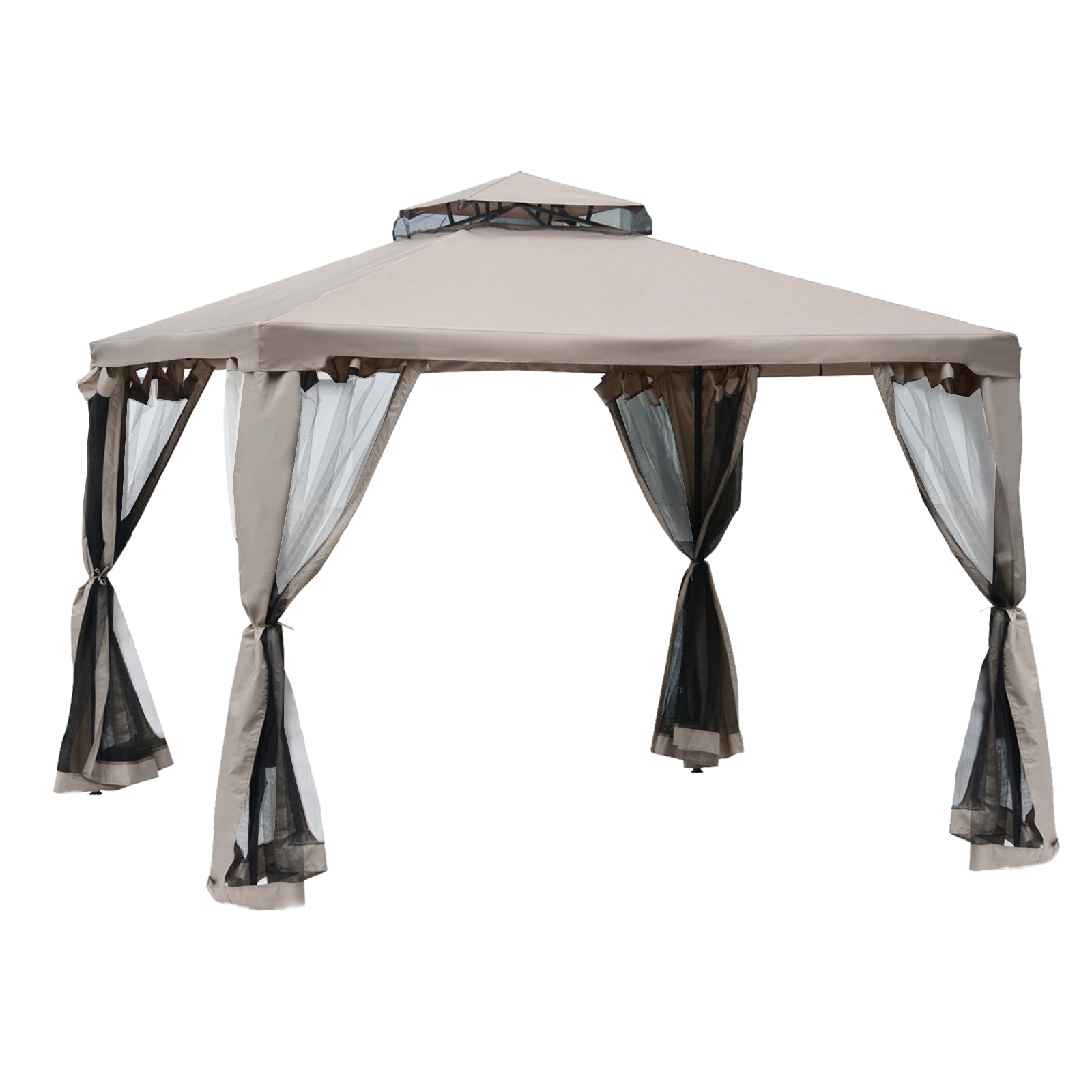 3x3m Garden Gazebo with Mosquito Net, Metal Frame and Polyester Cover, Taupe - Borge' Group Limited
