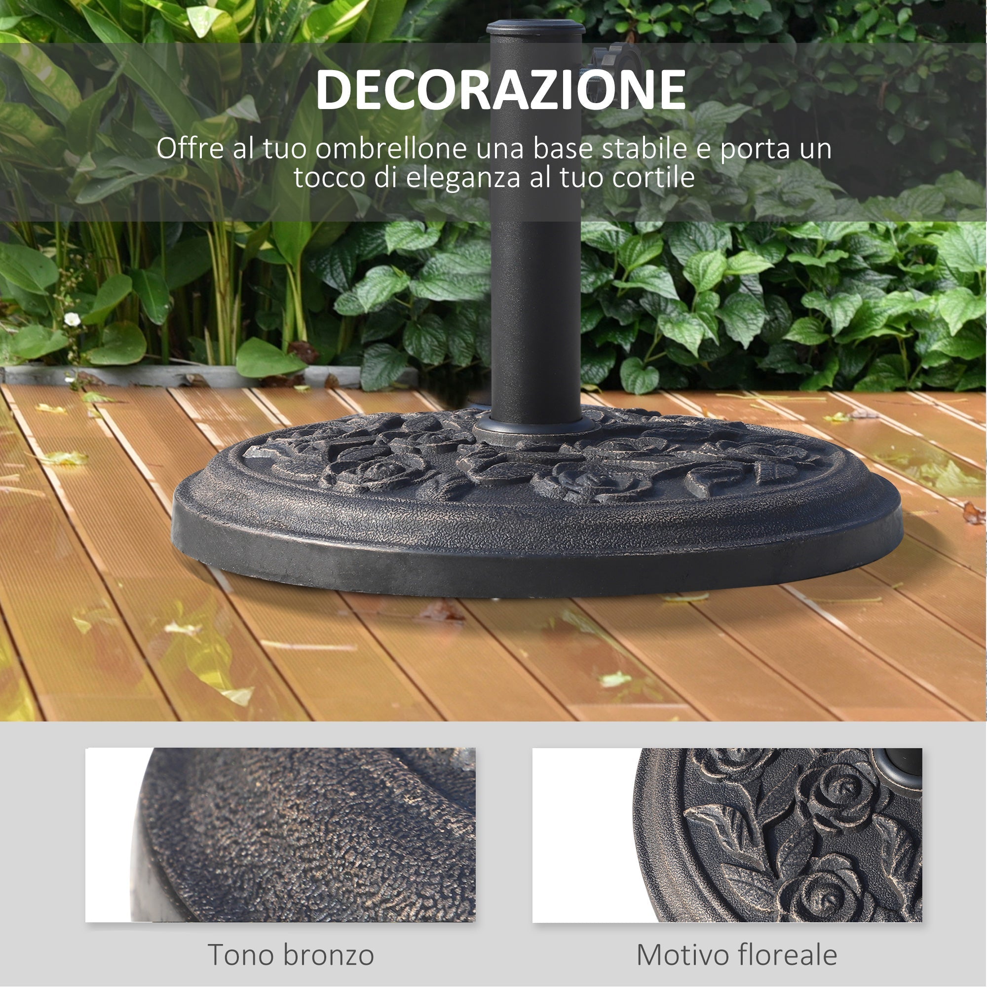 9kg Resin Umbrella Base with Bronze Finish Φ45.5 x 31.5cm Black - Borge' Group Limited