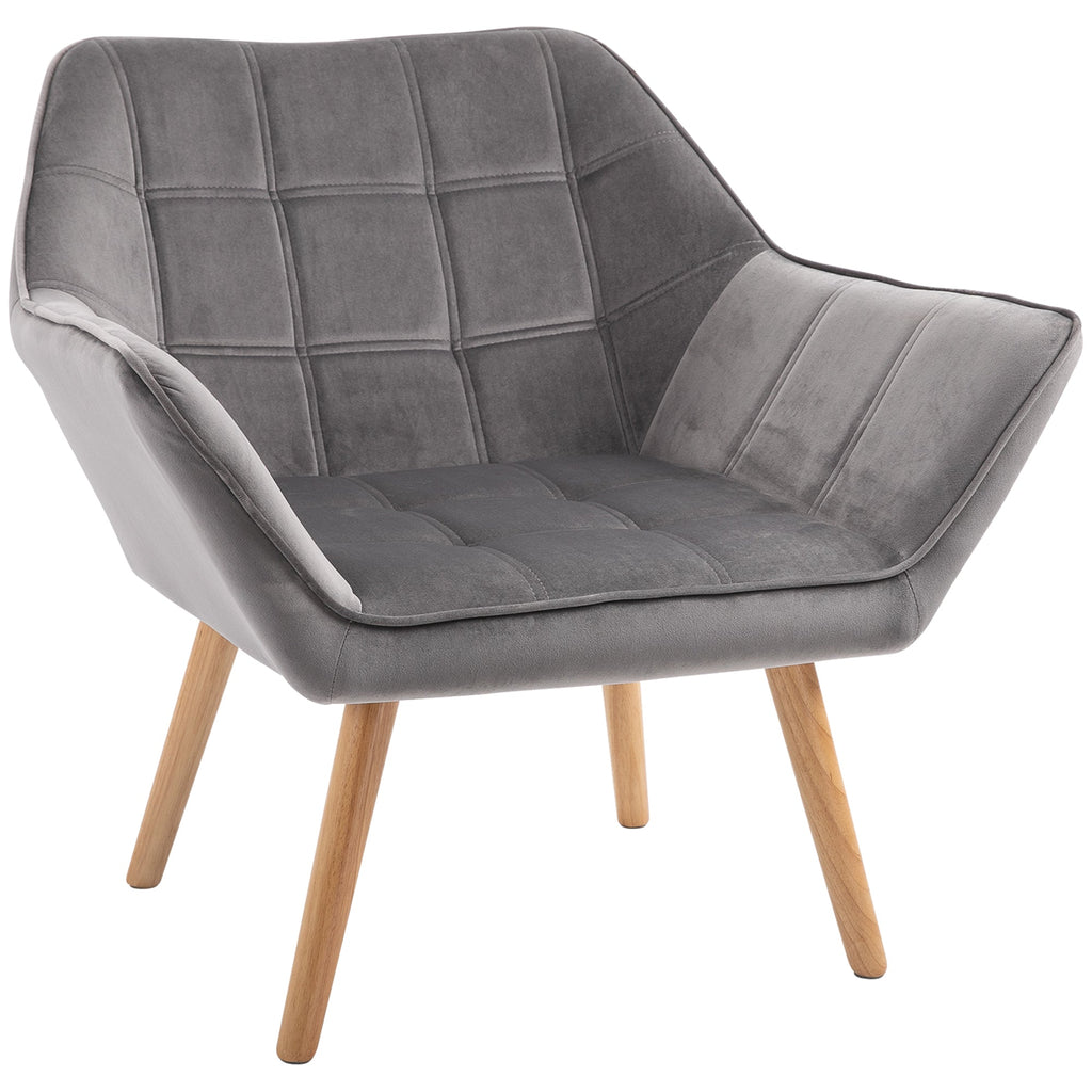 TROMSO | Nordic style armchair in wood and Grey velvet effect for living room or office | 64x62x72.5 cm - Borgè