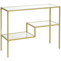 HOMCOM 3-Tier Steel and Tempered Glass Entrance Console Table, 100x32x76 cm, Gold - Borgè