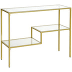 HOMCOM 3-Tier Steel and Tempered Glass Entrance Console Table, 100x32x76 cm, Gold - Borgè