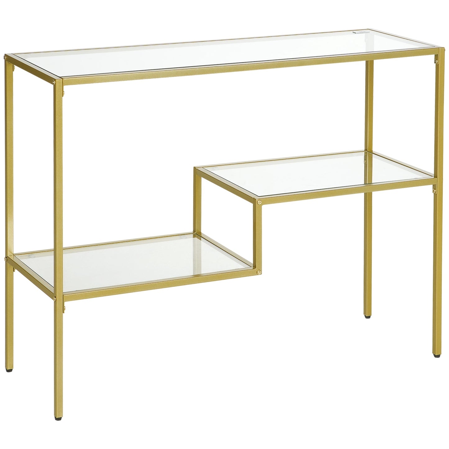 HOMCOM 3-Tier Steel and Tempered Glass Entrance Console Table, 100x32x76 cm, Gold