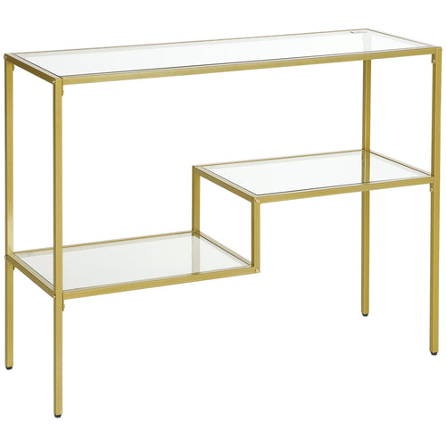 HOMCOM 3-Tier Steel and Tempered Glass Entrance Console Table, 100x32x76 cm, Gold - Borgè