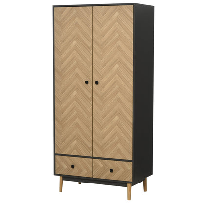 wardrobe with two wooden doors: 4 rooms, 2 hangers and dark Grey drawers - Borgè