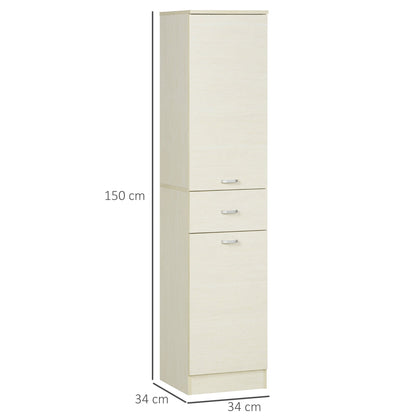 Wooden Bathroom Cabinet with drawer, 2 adjustable lockers and shelves, 34x34x150 cm, wood color - Borgè