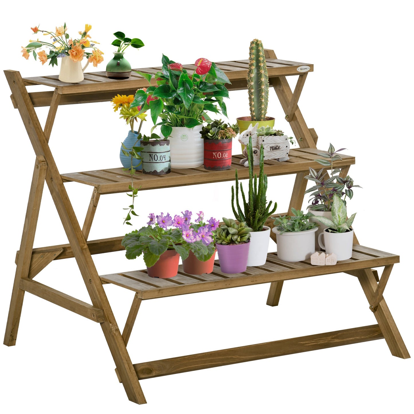 Outsunny 3 -level lenses from internal and outdoor slats with ladders, fir wood, 101x83x88 cm, brown - Borgè