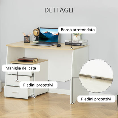 desk with modern wooden chest of drawers, pc desk for room and office, 110x55x75cm - Borgè