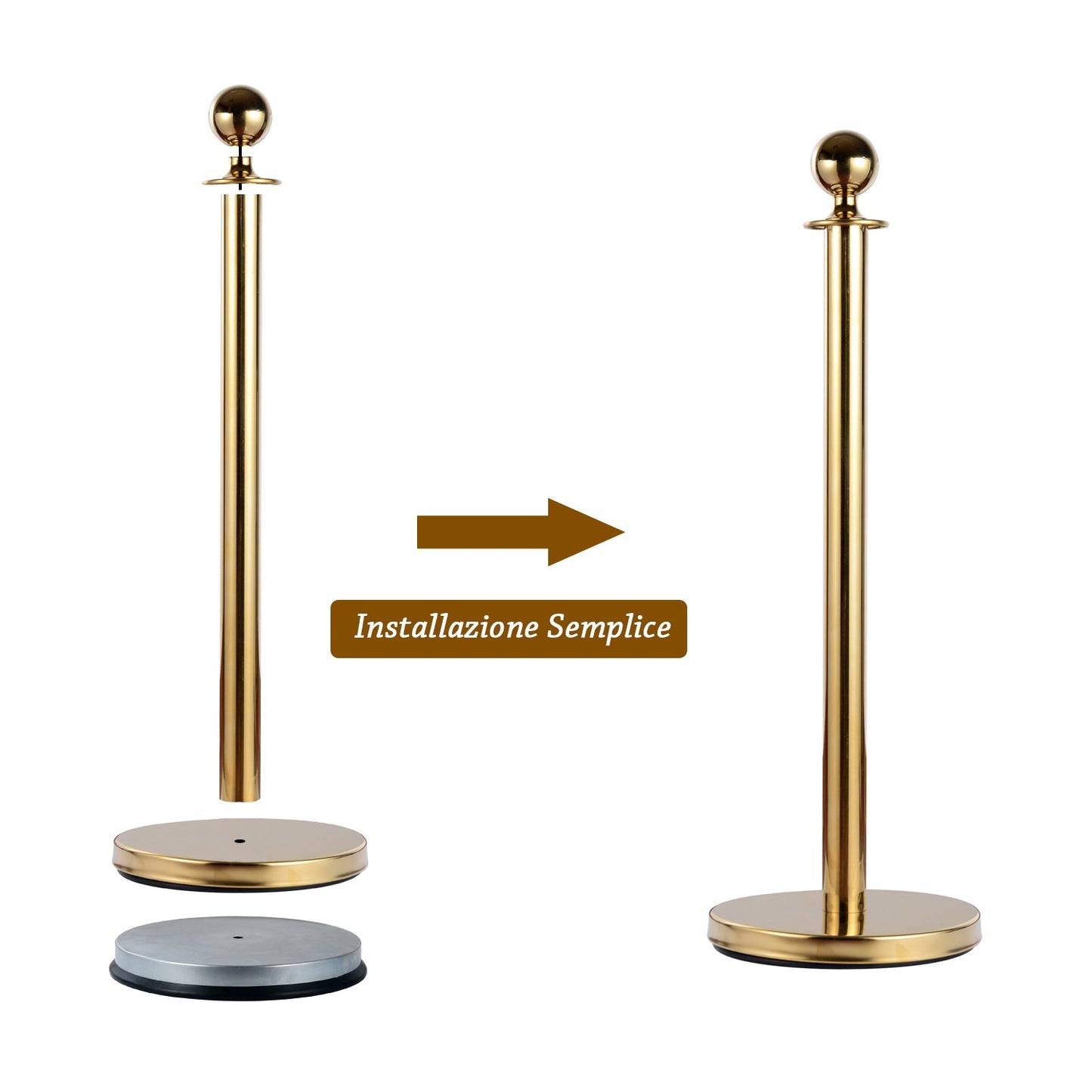 Gold Stainless Steel Retractable Bollard | with Red Rope | ф32 x 95cm - Borgè