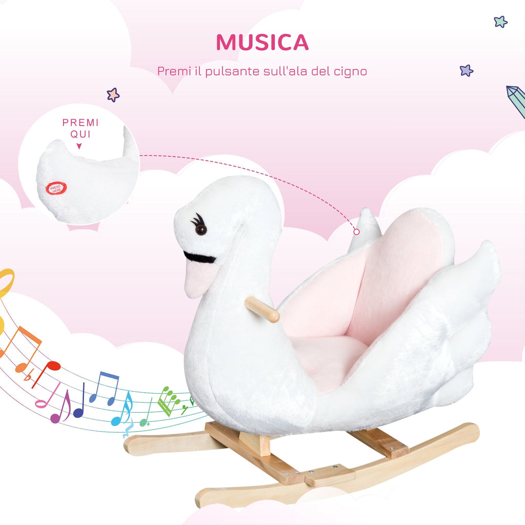 Homcom swan -shaped rocking, metal and wood structure - white - Borgè