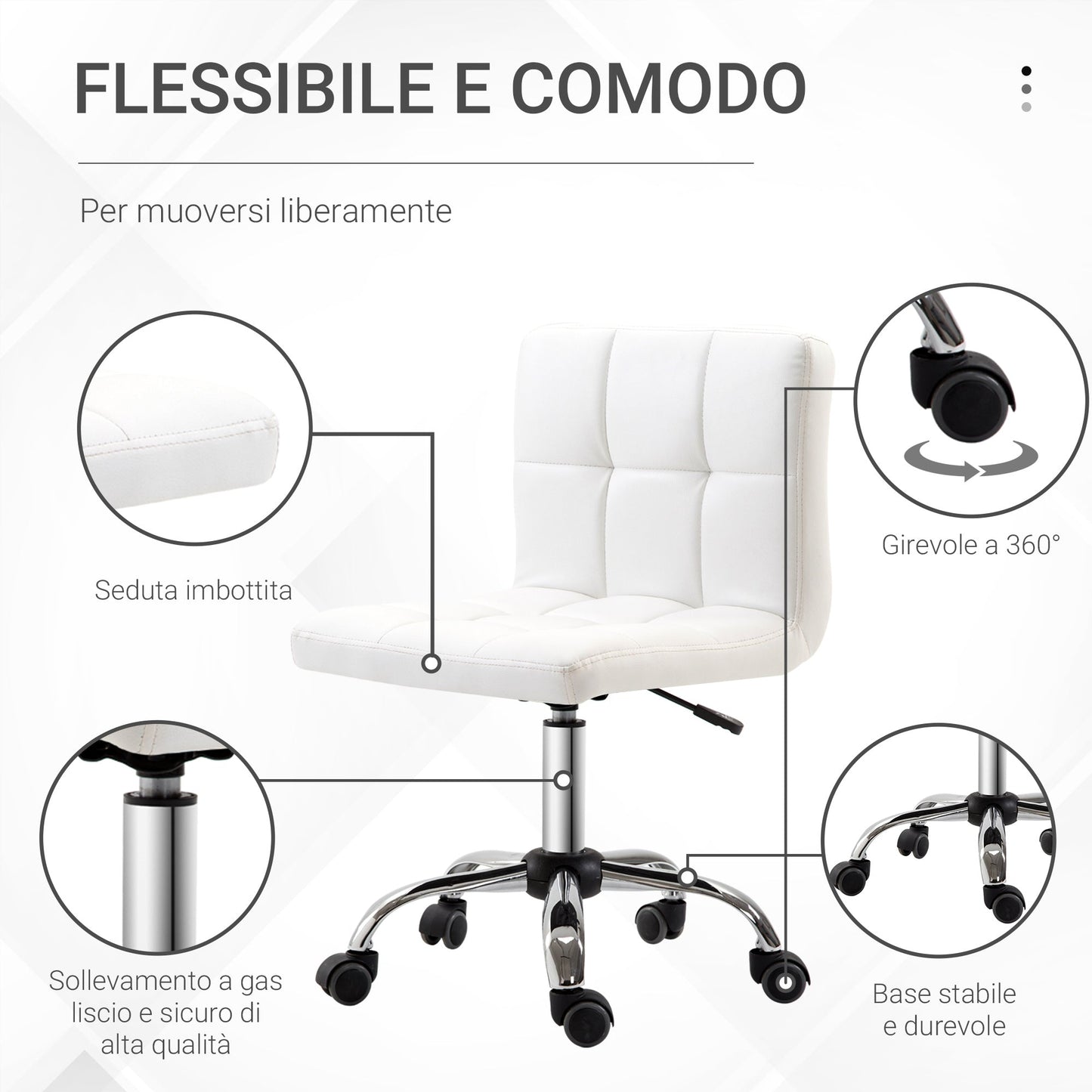 Ergonomic Office Chair, Height Adjustable Swivel Chair in Synthetic Leather 46 × 51 × 80-92cm - Borgè