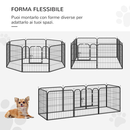 PAWHUT Modular Fence Puppies Dogs For Dogs from Interior and Outdoor Metal and Steel 8 Panels 79x79cm - Borgè