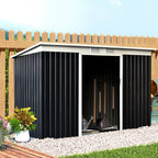 Garden Shed Tool Shed in Steel Sheet with Sliding Doors, 280x130x172cm, Grey-Black - Borge' Group Limited