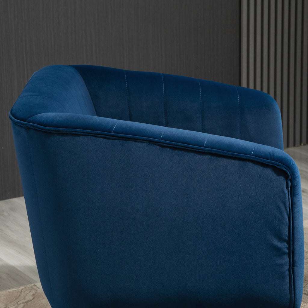 Homcom Modern Armchair Nordic style Cover Velvet and Legs in Wooden, Blue - Borgè