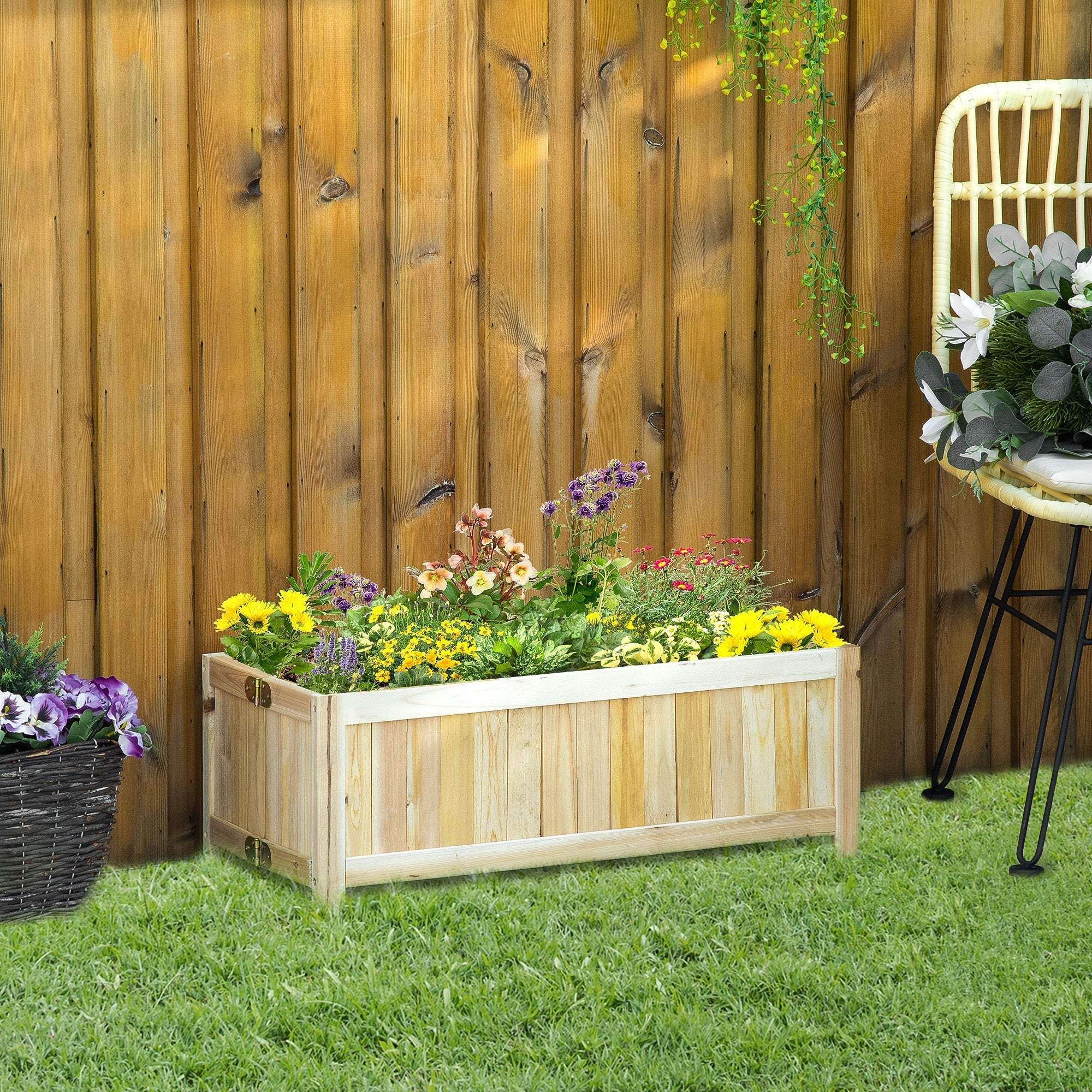 Foldable Outdoor Wooden Planter with Drainage Base, 70x30x25cm - Borge' Group Limited