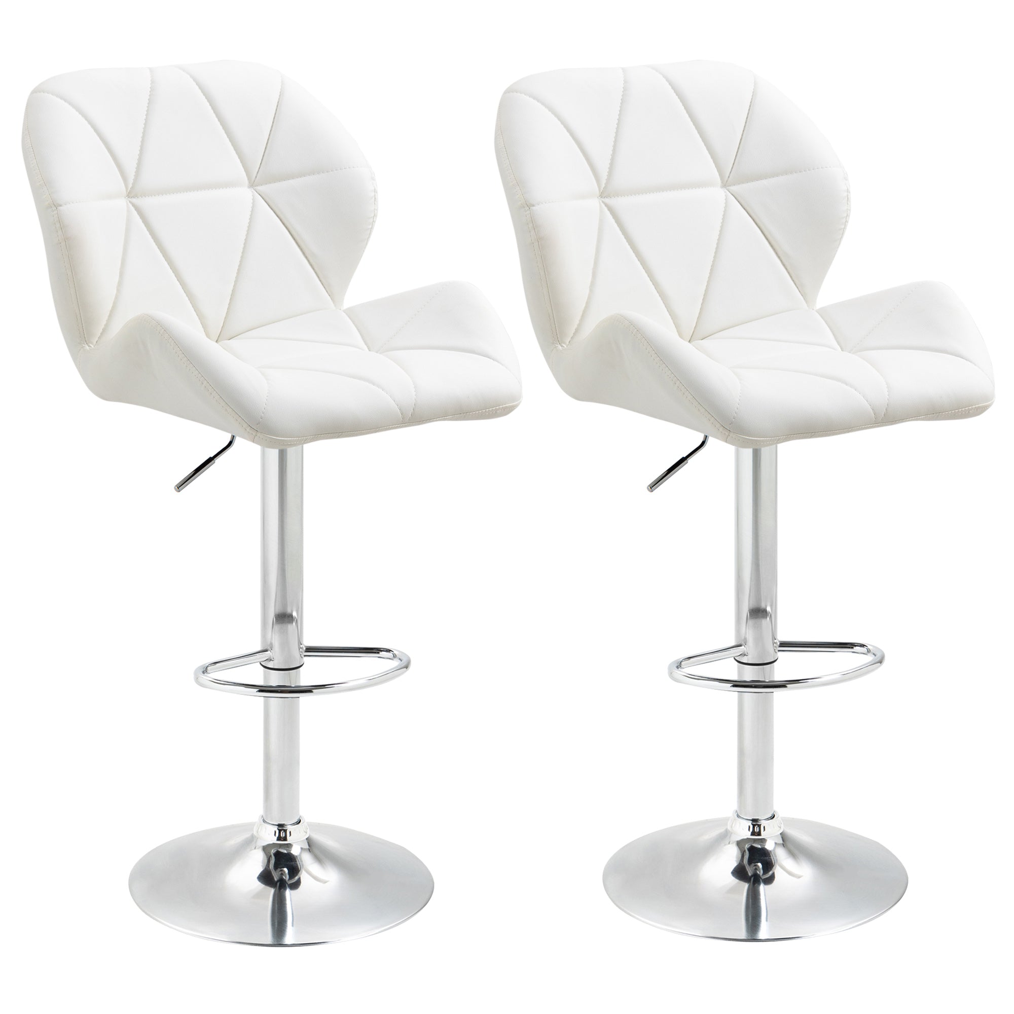 Set 2 swivel bar stools with adjustable height, similar coating and round base - white - Borgè