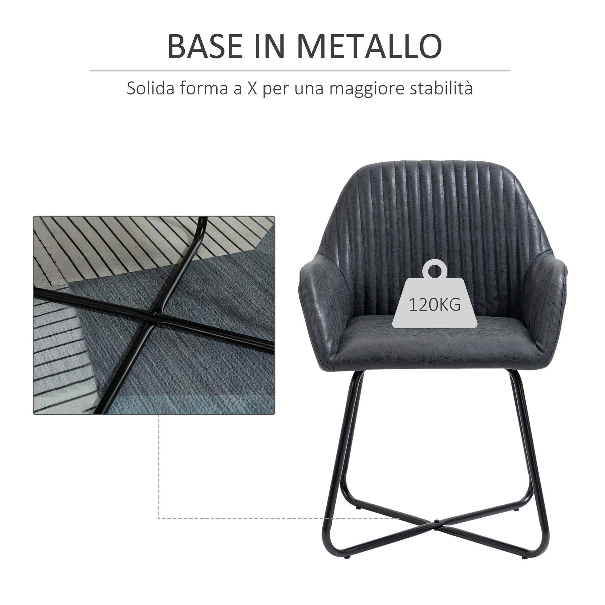 Set 2 Modern Chairs For Dining Room, Kitchen or Living Room, Padded Chairs in Black Similpelle 60x56.5x85cm - Borgè