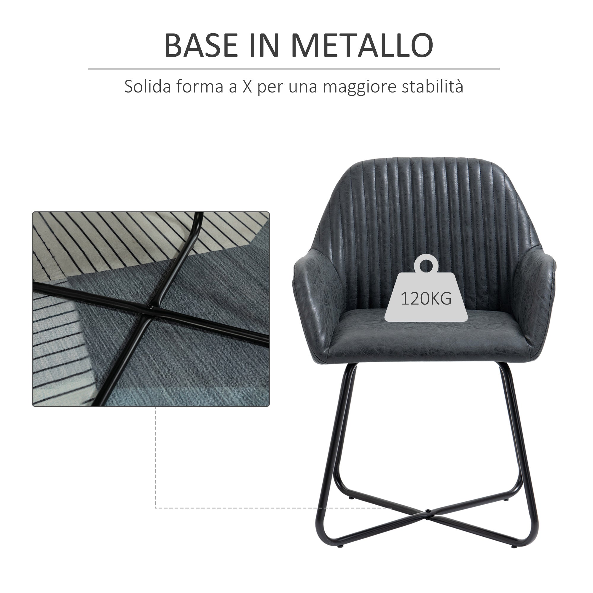 Set 2 Modern Chairs For Dining Room, Kitchen or Living Room, Padded Chairs in Black Similpelle 60x56.5x85cm - Borgè