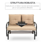 Outsunny rocking bench for 2 people with cushions for seat and back, 122x70x87cm, khaki - Borgè