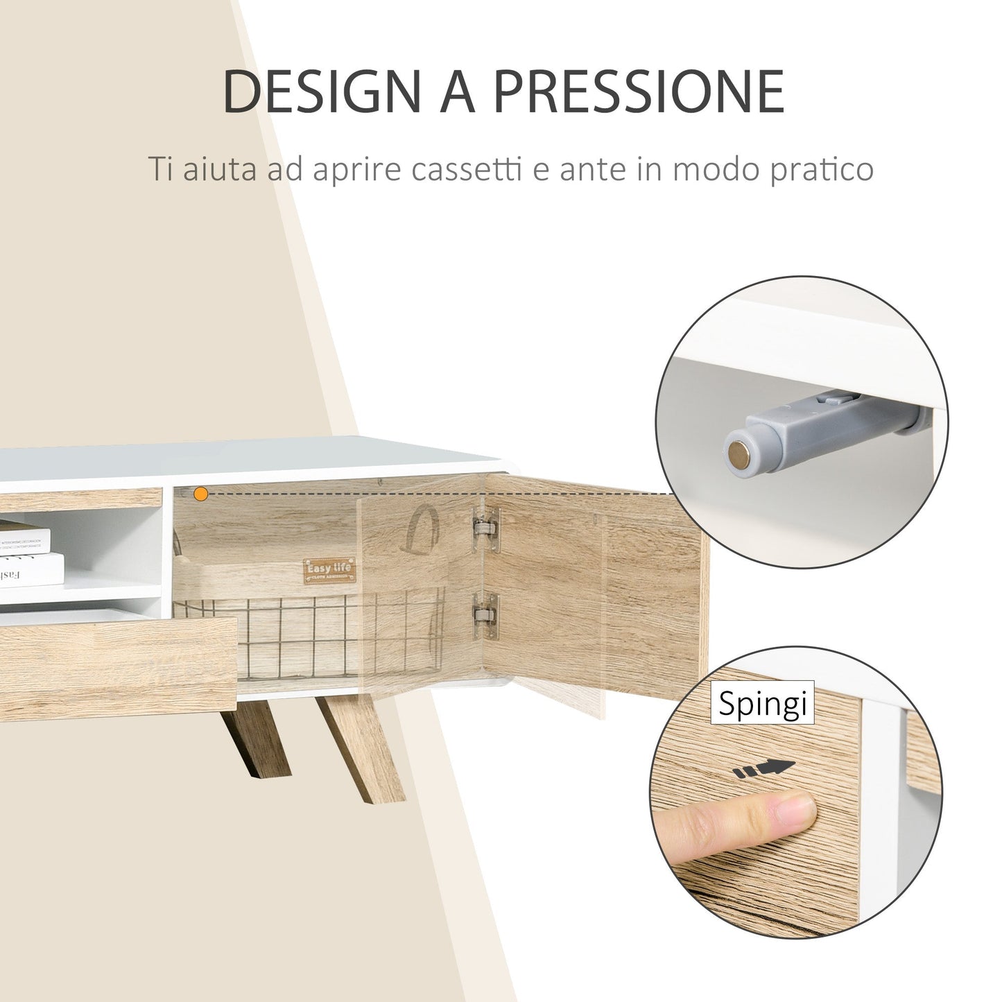 Mobile TV holder with doors and drawer for TV up to 60 '' in white MDF and wood 160x40x45cm - Borgè