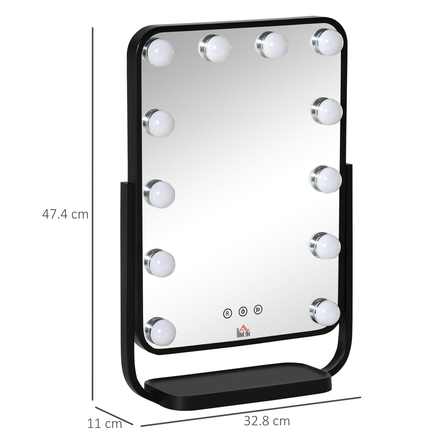 Illuminated make -up mirror inclinable with 12 LED lights and adjustable brightness, 32.8LX11x47.4cm - Borgè