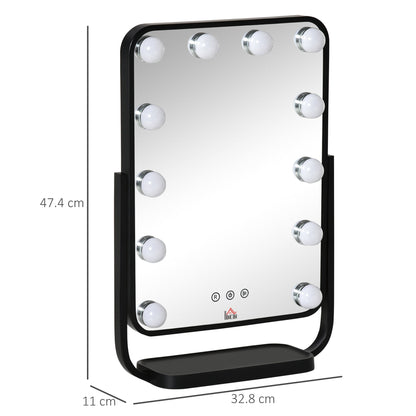 Illuminated make -up mirror inclinable with 12 LED lights and adjustable brightness, 32.8LX11x47.4cm - Borgè